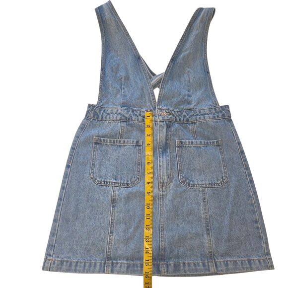 Forever 21 Denim Y2K Overall Mini Skirt Zipper Deep V Top Size L Fits M /Junior - Picture 8 of 12
